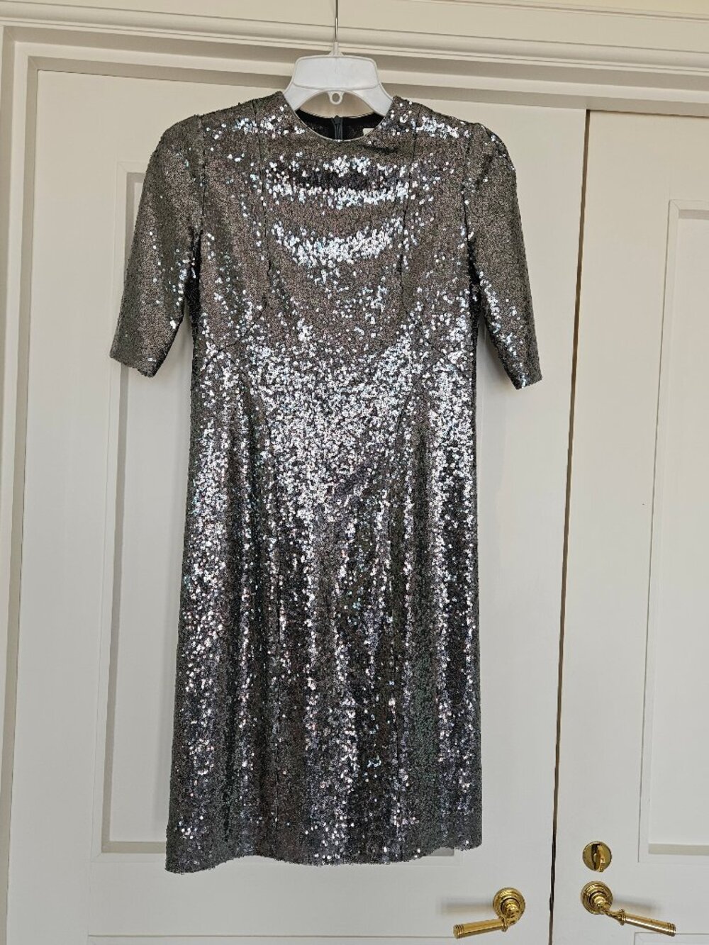 Galvan Irisdescent Sequin Embellished Dress Silver Size 6
